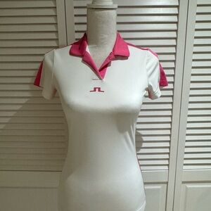 J.Lindeberg White and Pink Fitted Polo Shirt Size XS